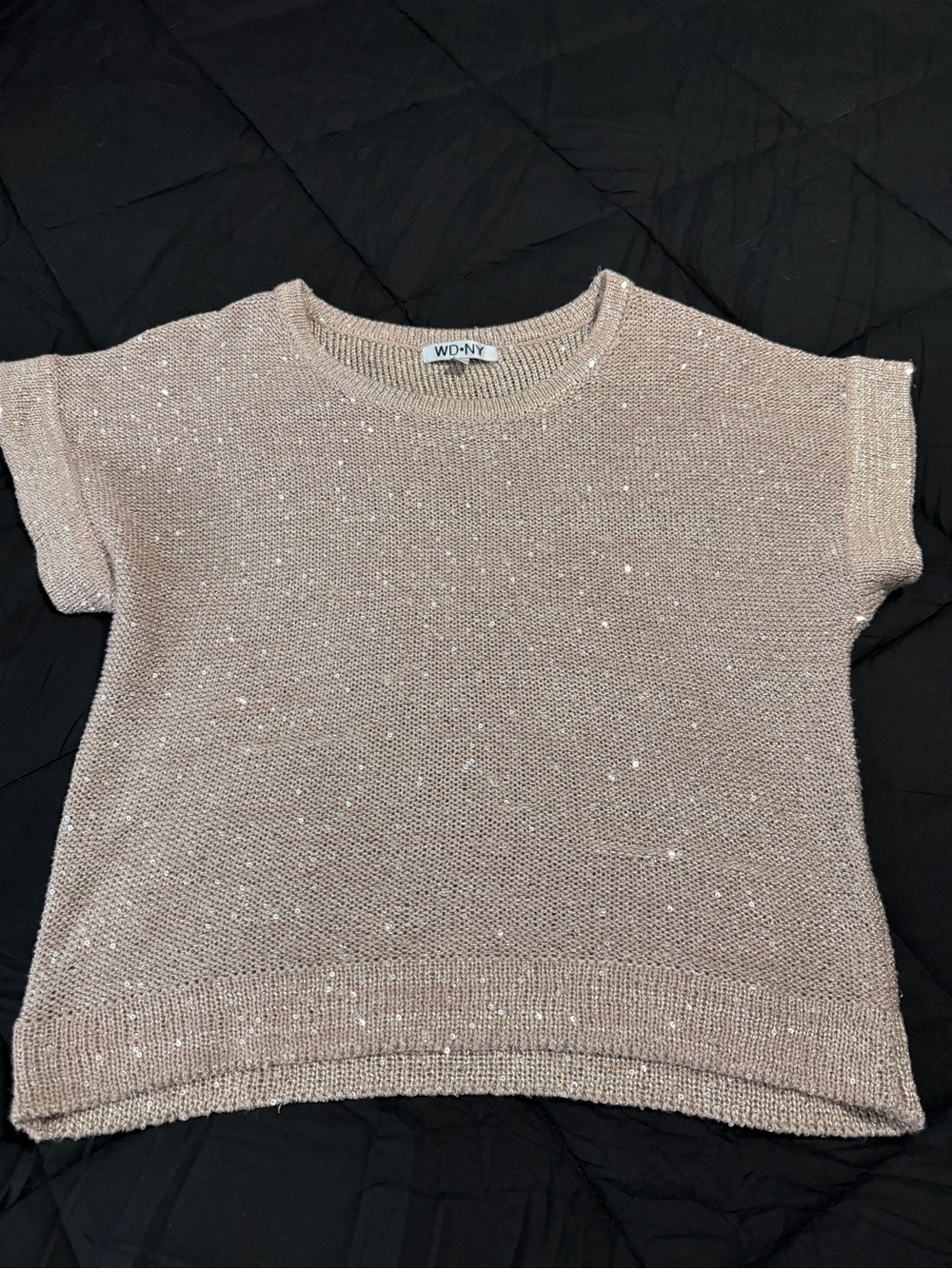 WD.NY Blush Sparkle Short-Sleeve Knit Top